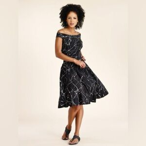 Luna Luz Jackson Pollock Off Shoulder Splatter Paint Black Short Dress EUC Sz M